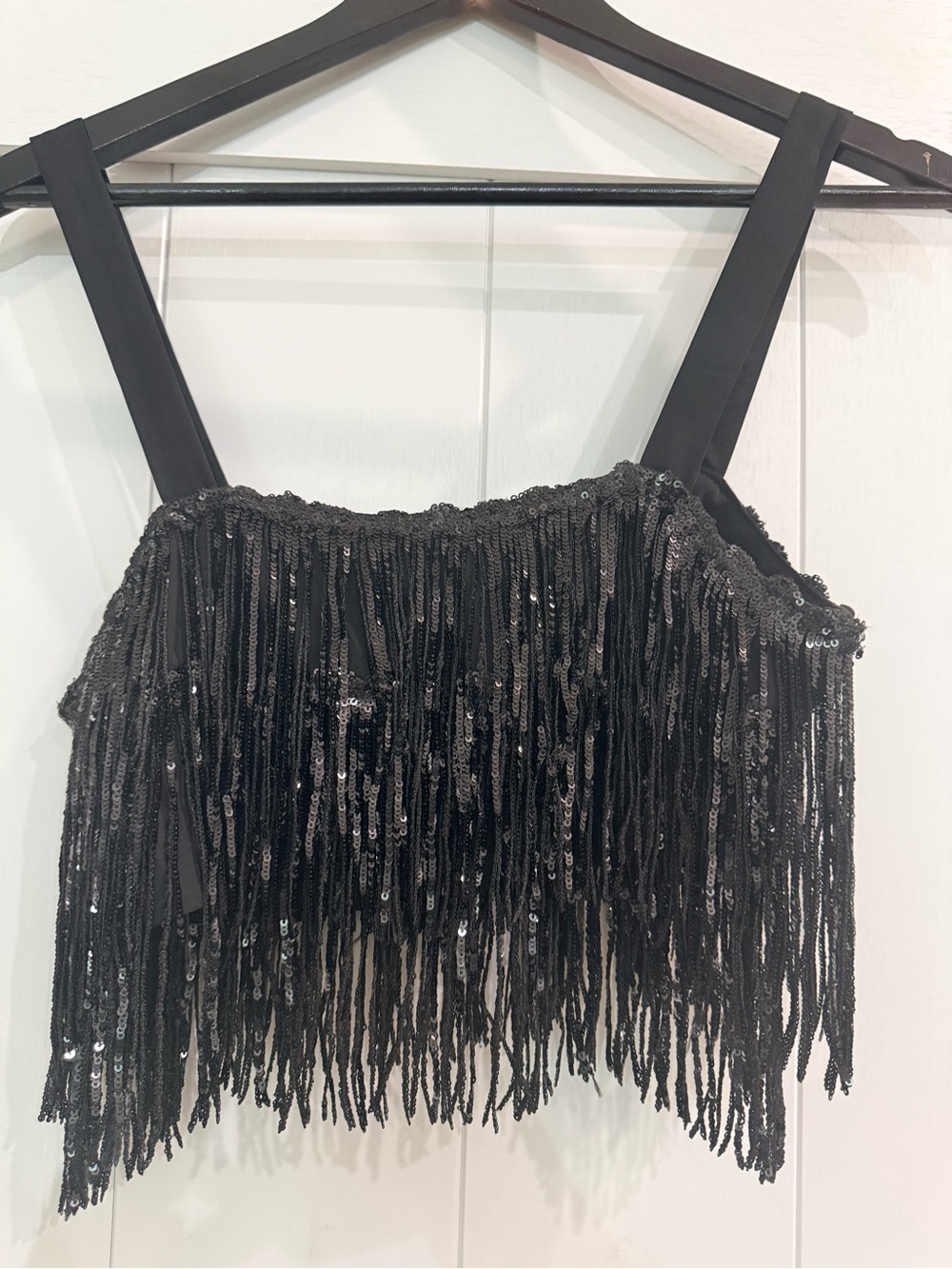 Black Sequin Fringe Crop Top